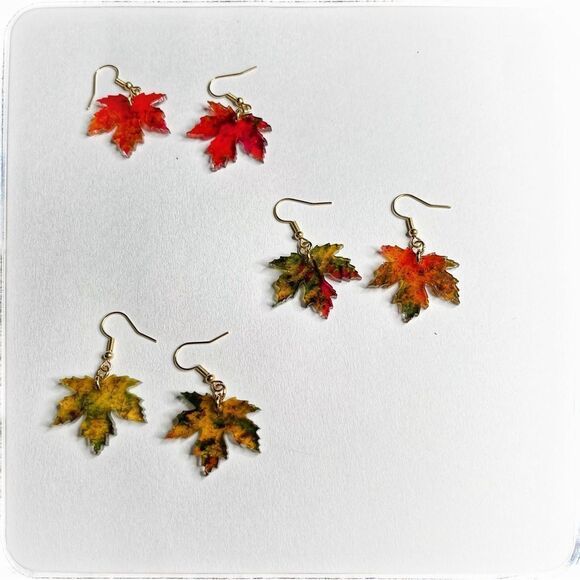 Maple leaf acrylic earrings. Handmade - Picture 3 of 3